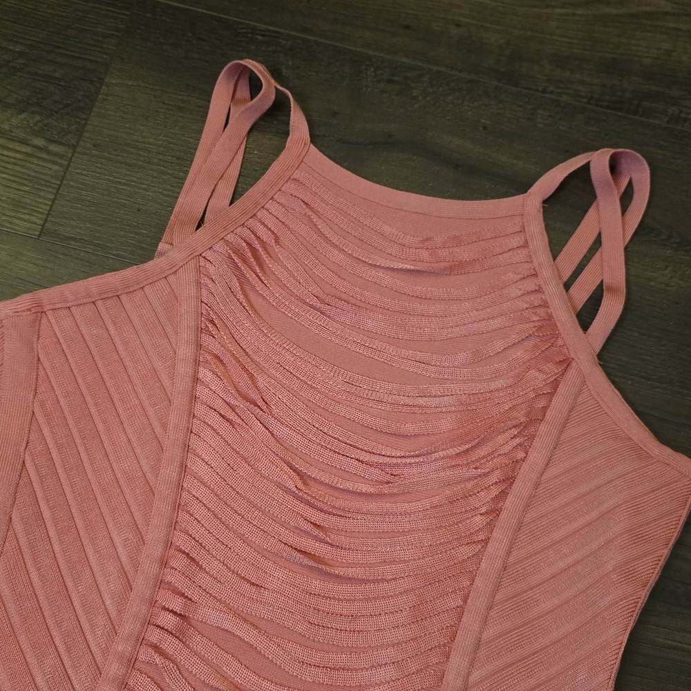 Stretta Bandage Bodycon Mini Dress M Pink‎ Salmon Peach Party Clubwear Y2K - Picture 2 of 13
